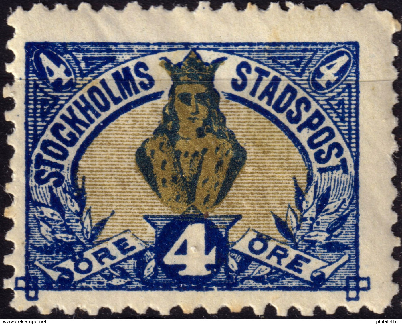 SUÈDE / SWEDEN - Local Post STOCKHOLM 4øre Gold & Blue Ordinary Paper (1889) - Mint* (a) - Ortsausgaben