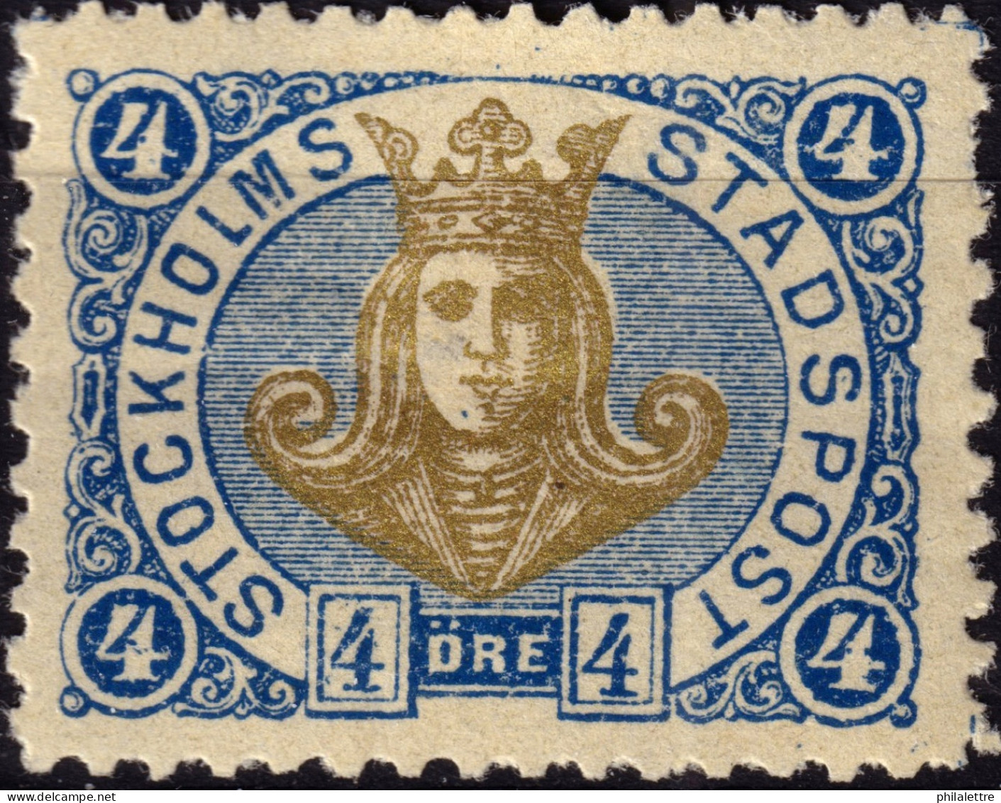 SUÈDE / SWEDEN - Local Post STOCKHOLM 4öre Gold & Blue (1887) - Mint* - Local Post Stamps