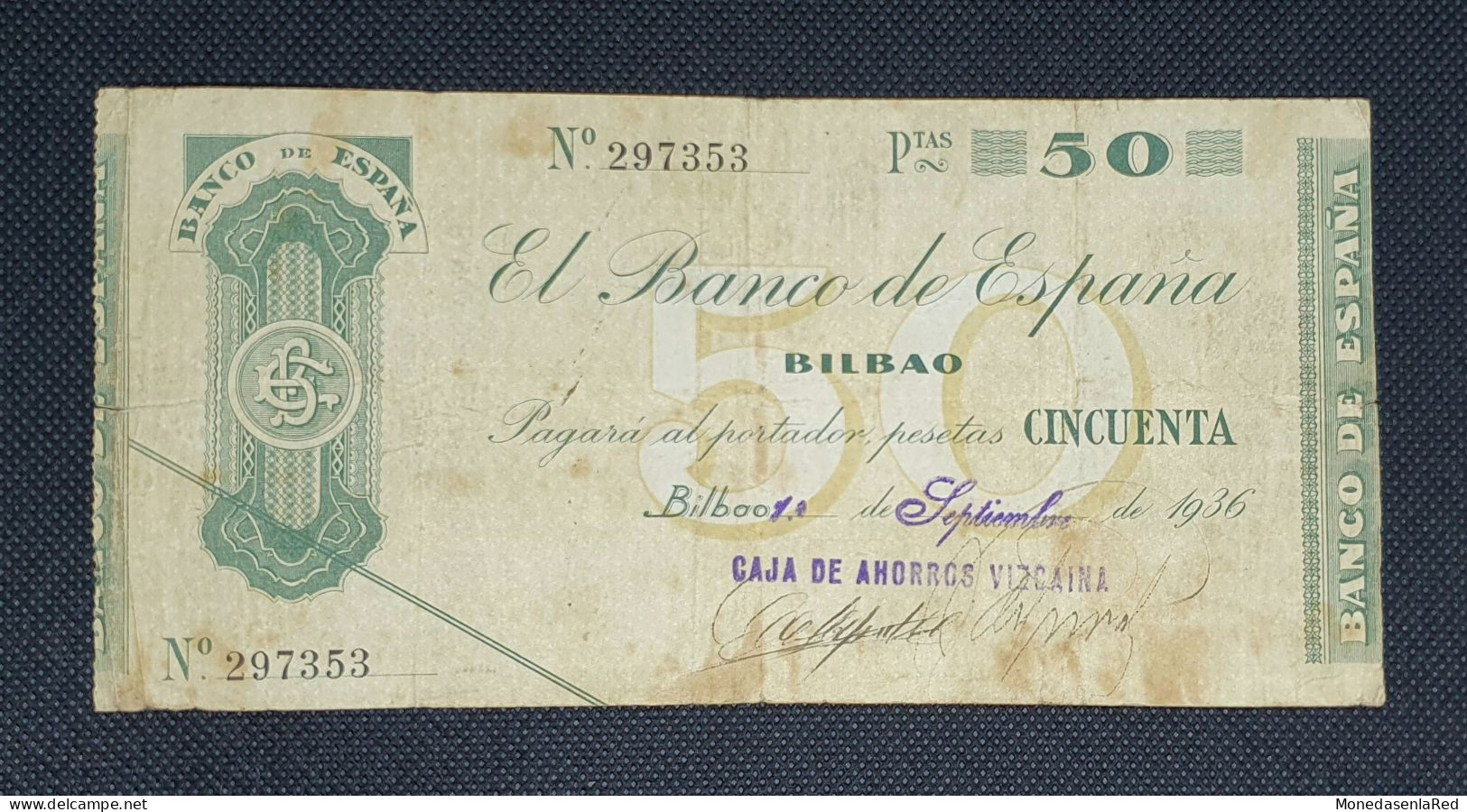 ESPAÑA 50 PESETAS 1936 / II REPUBLICA  BILBAO / MUY BUEN ESTADO / Caja De Ahorros Vizcaína - 50 Pesetas