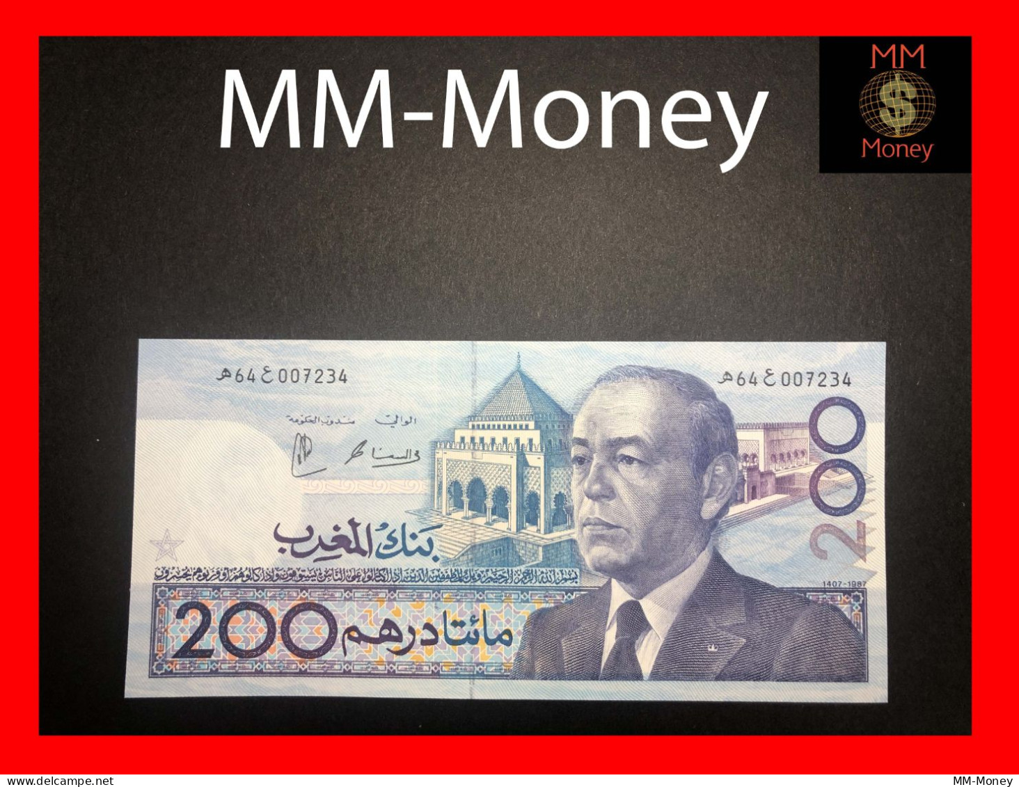 MOROCCO 200  Dirhams  1987   P.  66  "scarce"   UNC - Marokko