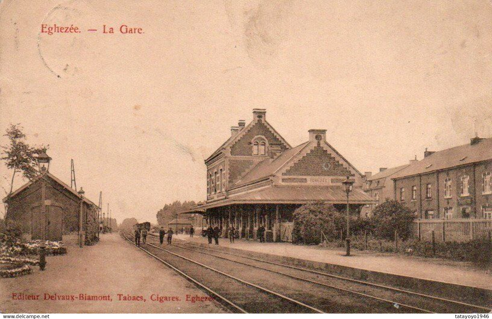 Eghezée La Gare Train Au Fond Animée Voyagée En 1914 - Eghezee