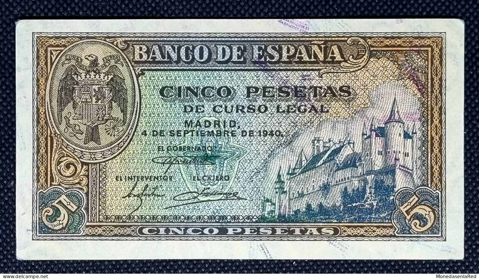 ESPAÑA 5 PESETAS 1940 ALCÁZAR / SERIE D EBC+/SC-  //  XF+/aUNC - 5 Pesetas