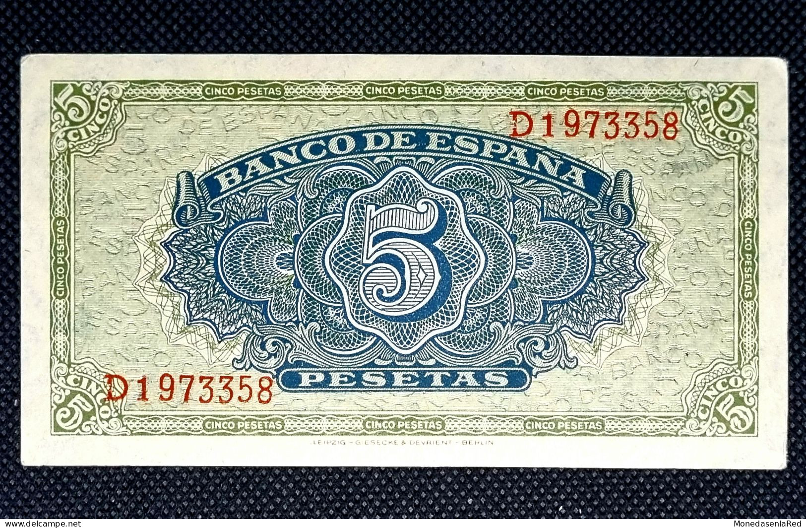 ESPAÑA 5 PESETAS 1940 ALCÁZAR / SERIE D EBC+/SC-  //  XF+/aUNC - 5 Pesetas