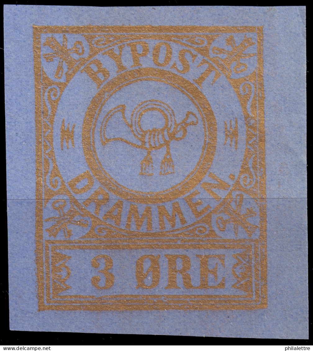 NORVÈGE / NORWAY - Local Post DRAMMEN 3øre Gold/blue Imperf. (1888) - No Gum - Ortsausgaben