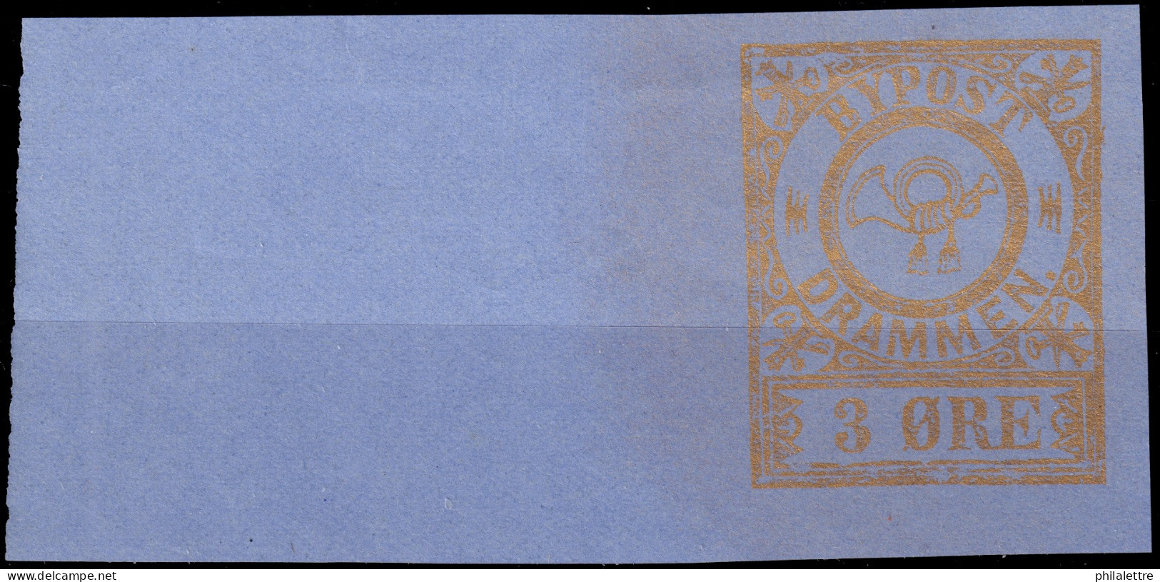 NORVÈGE / NORWAY - Local Post DRAMMEN 3øre Gold/blue Imperf.marginal (1888) - No Gum - Ortsausgaben