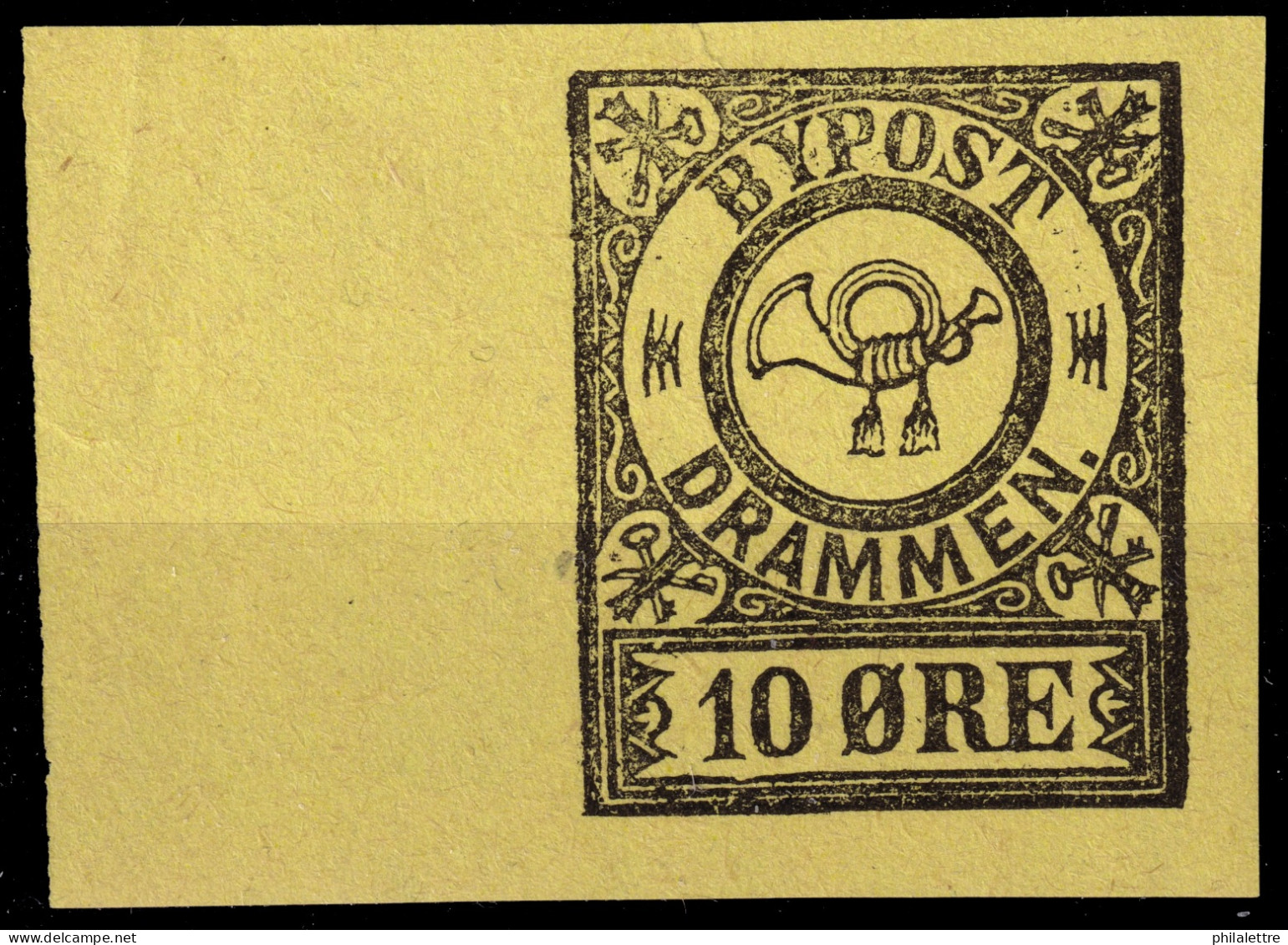 NORVÈGE / NORWAY - Local Post DRAMMEN 10øre Black/yellow Imperf. Marginal (1888) - No Gum - Local Post Stamps