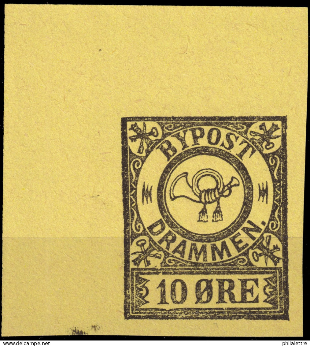 NORVÈGE / NORWAY - Local Post DRAMMEN 10øre Black/yellow Imperf. Corner (1888) - No Gum - Emissions Locales