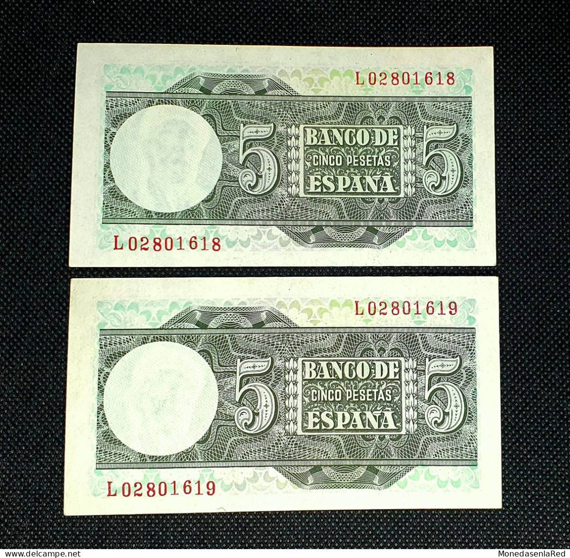 ESPAÑA PAREJA CORRELATIVA 5 PESETAS 1948 / SERIE L / JUAN SEBASTIAN EL CANO - 5 Pesetas