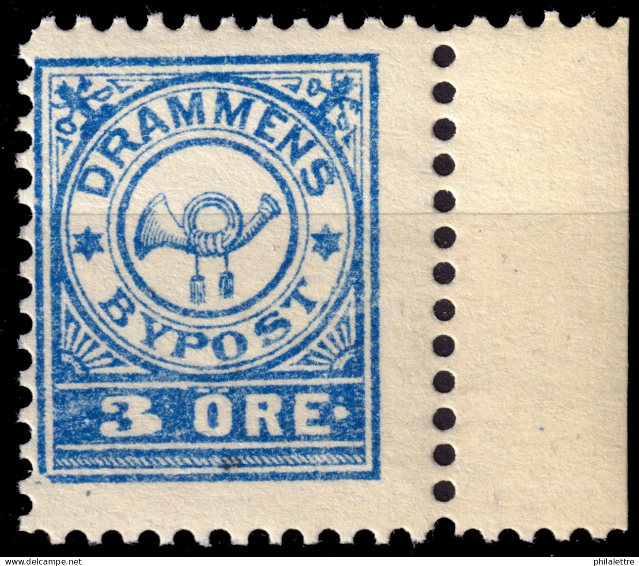 NORVÈGE / NORWAY - Local Post DRAMMEN 3øre Blue (1888) - Mint NH** B - Emissions Locales