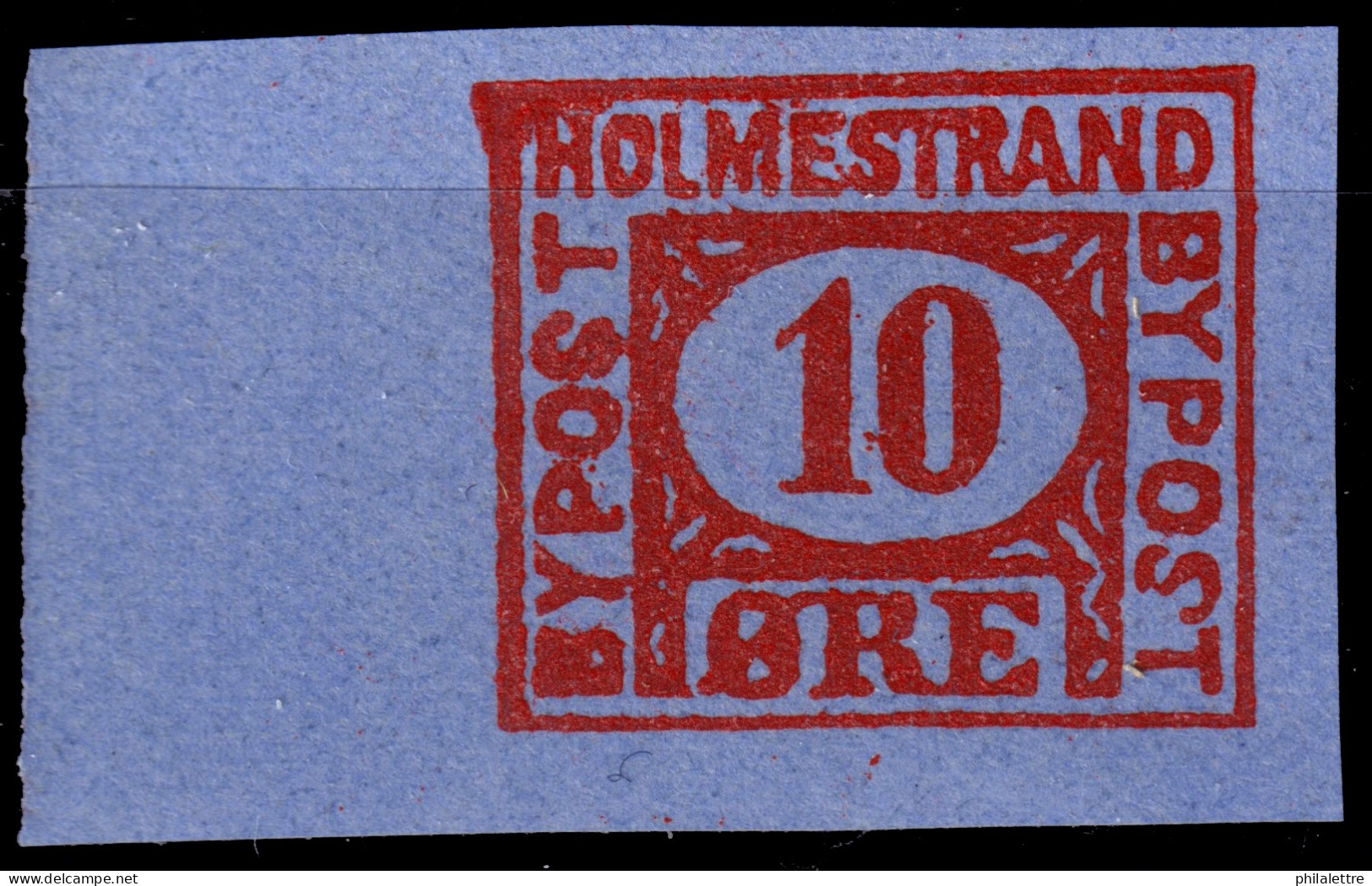 NORVÈGE / NORWAY - Local Post HOLMESTRAND 10øre Red On Blue (1888) - No Gum A - Ortsausgaben