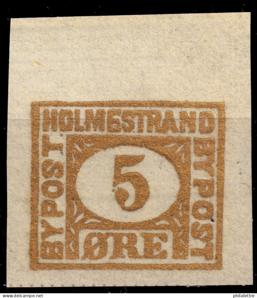 NORVÈGE / NORWAY - Local Post HOLMESTRAND 5øre Gold On Cream - Marginal - (1888) - No Gum - Local Post Stamps