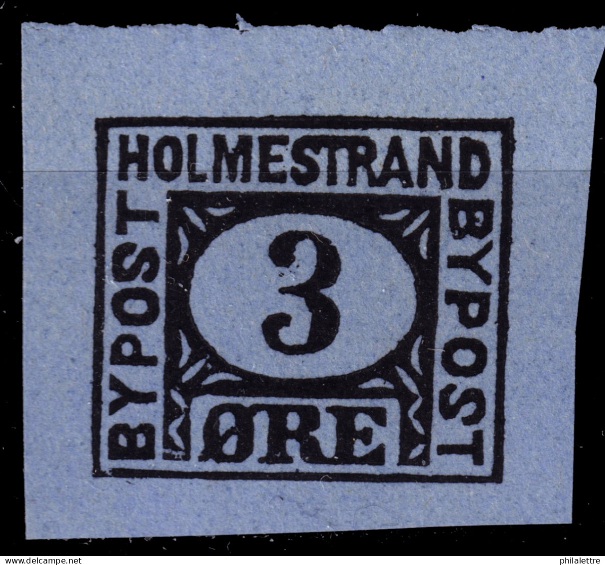 NORVÈGE / NORWAY - Local Post HOLMESTRAND 3øre Black On Blue Reprint - No Gum - Emissions Locales