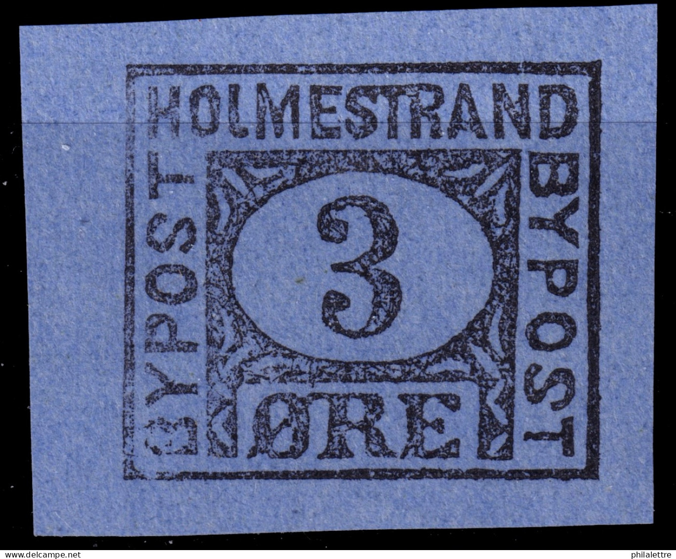 NORVÈGE / NORWAY - Local Post HOLMESTRAND 3øre Grey On Blue Reprint - No Gum - Ortsausgaben