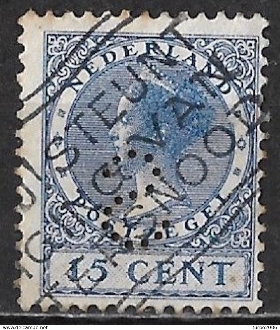 Perfin S (Haagse Kioskonderneming Segboer Te 's-Gravenhage) In 1924-1926 Kon Wilhelmina Veth 15 Ct Blauw Z WM NVPH 155 - Gezähnt (perforiert)