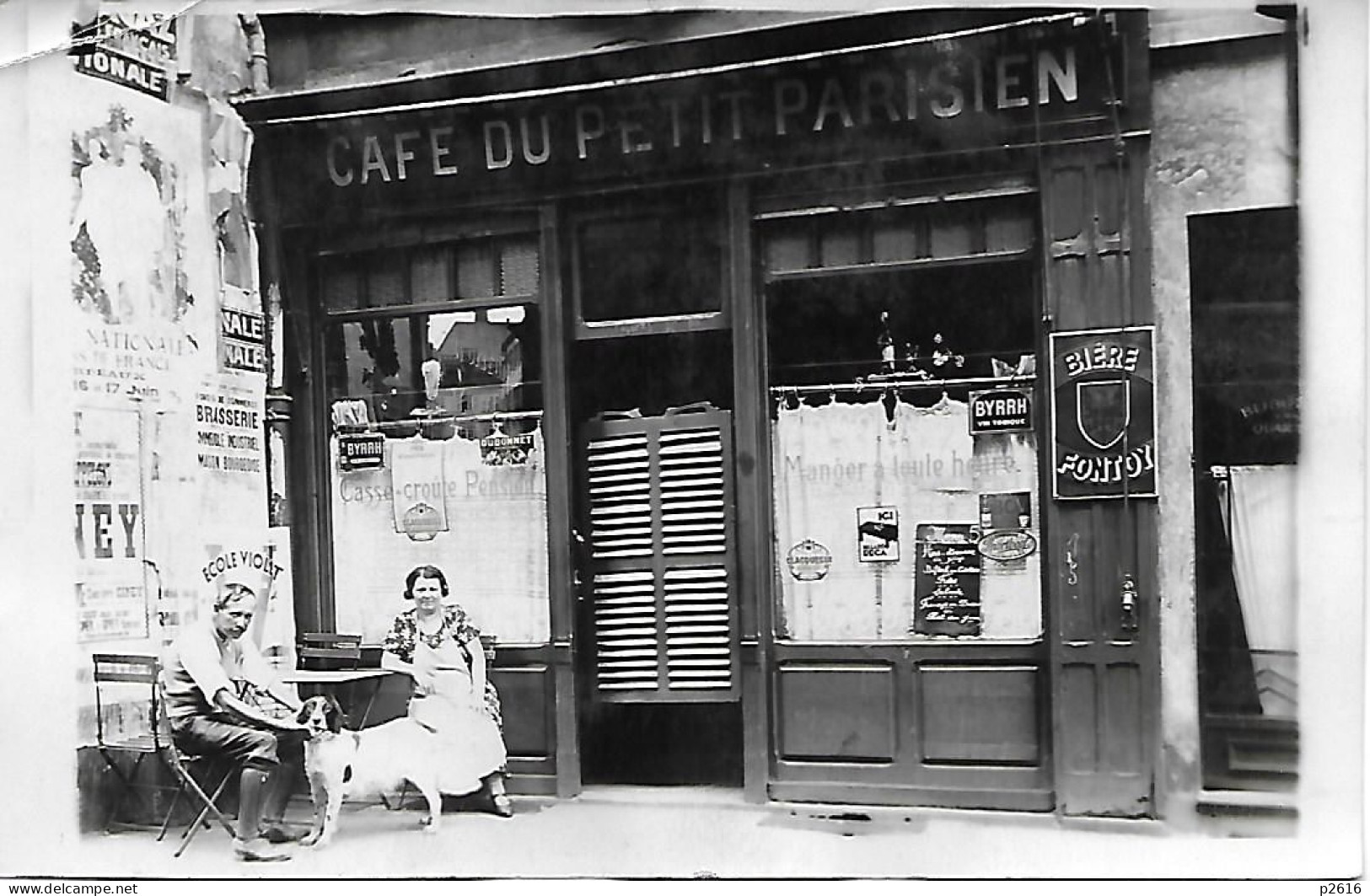 CARTE- PHOTO -CAFE LE PETIT PARISIEN - 116 RUE DE REUILLY - PARIS 12 Eme - PUB ECOLE VIOLET PARIS 15 ème CARTE EN L ETAT - Cafés