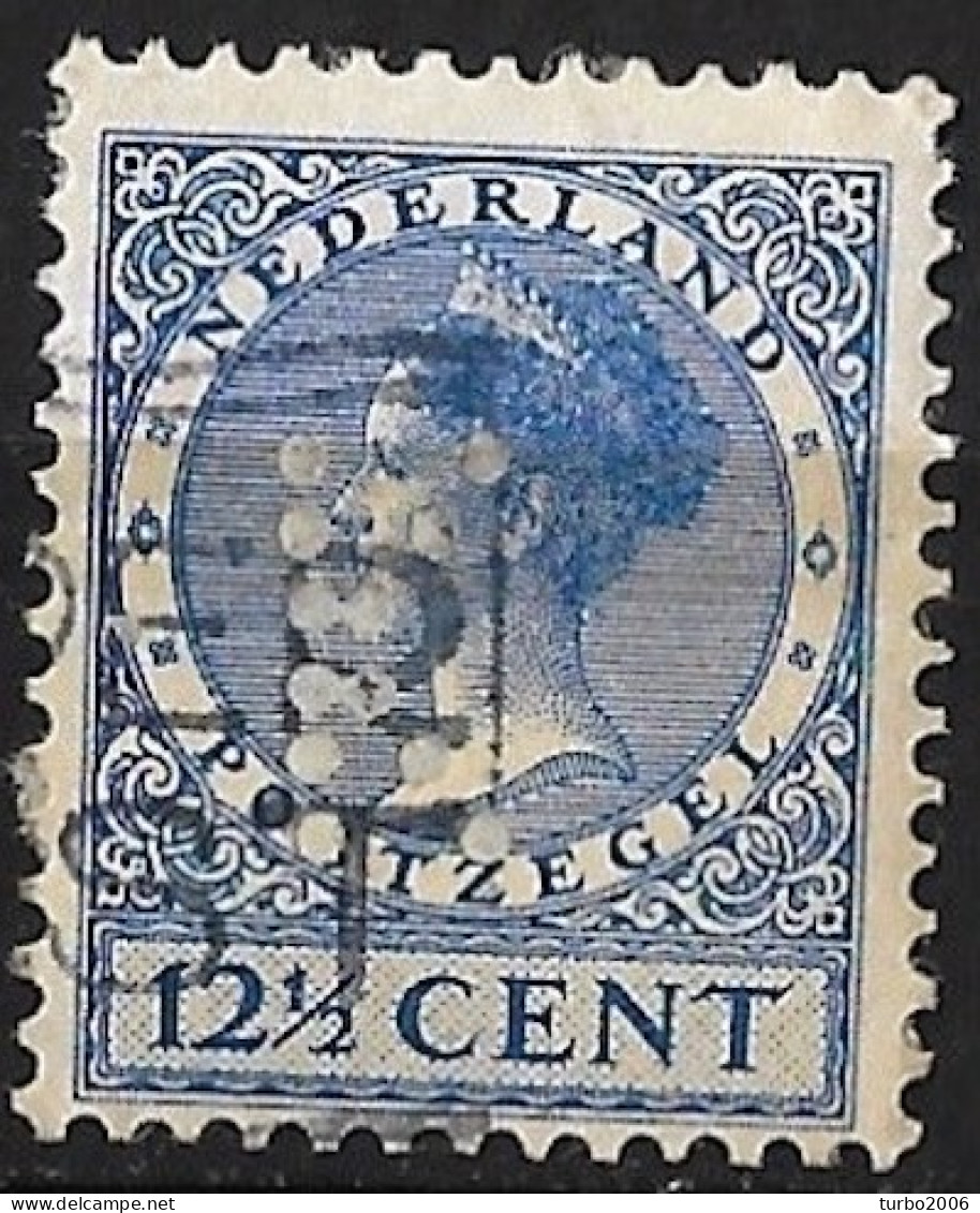 Perfin K (Amst. Kiosk Onderneming NV Te Amsterdam) In 1938 Wilhelmina Type Veth 12½ Ct Blauw NVPH 185 - Perfins