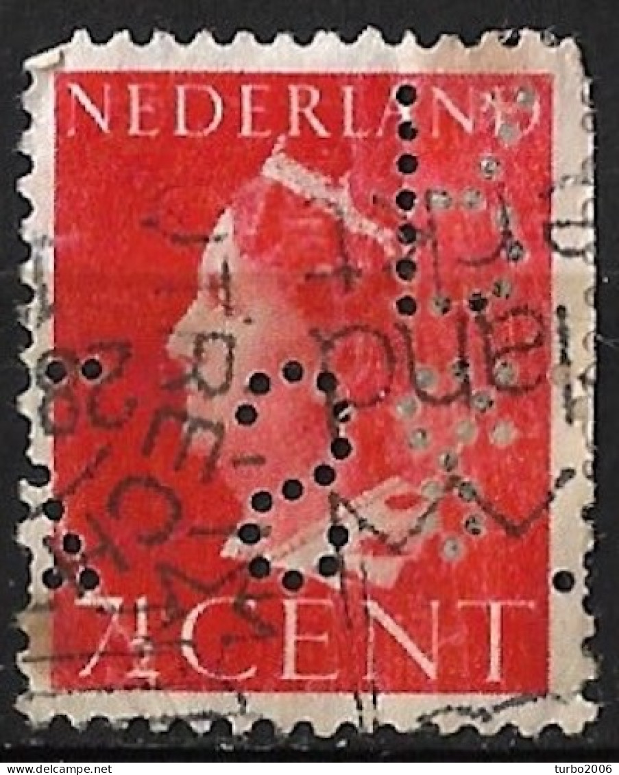 Perfin S & Z R  (R.S. Stokvis & Zonen Ltd. NV Te Rotterdam) In 1940-47 Kon. Wilhelmina 7½ Cent Rood NVPH 334 - Perfin