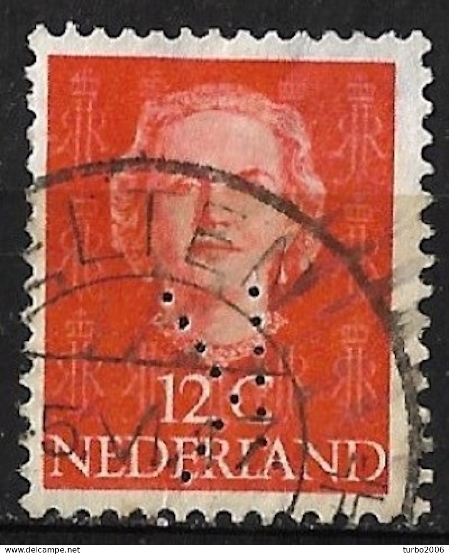 Perfin K (Amst. Kiosk Onderneming NV Te Amsterdam) In 1949-51 Koningin Juliana En Face 12 Cent Oranjerood NVPH 521 - Gezähnt (perforiert)