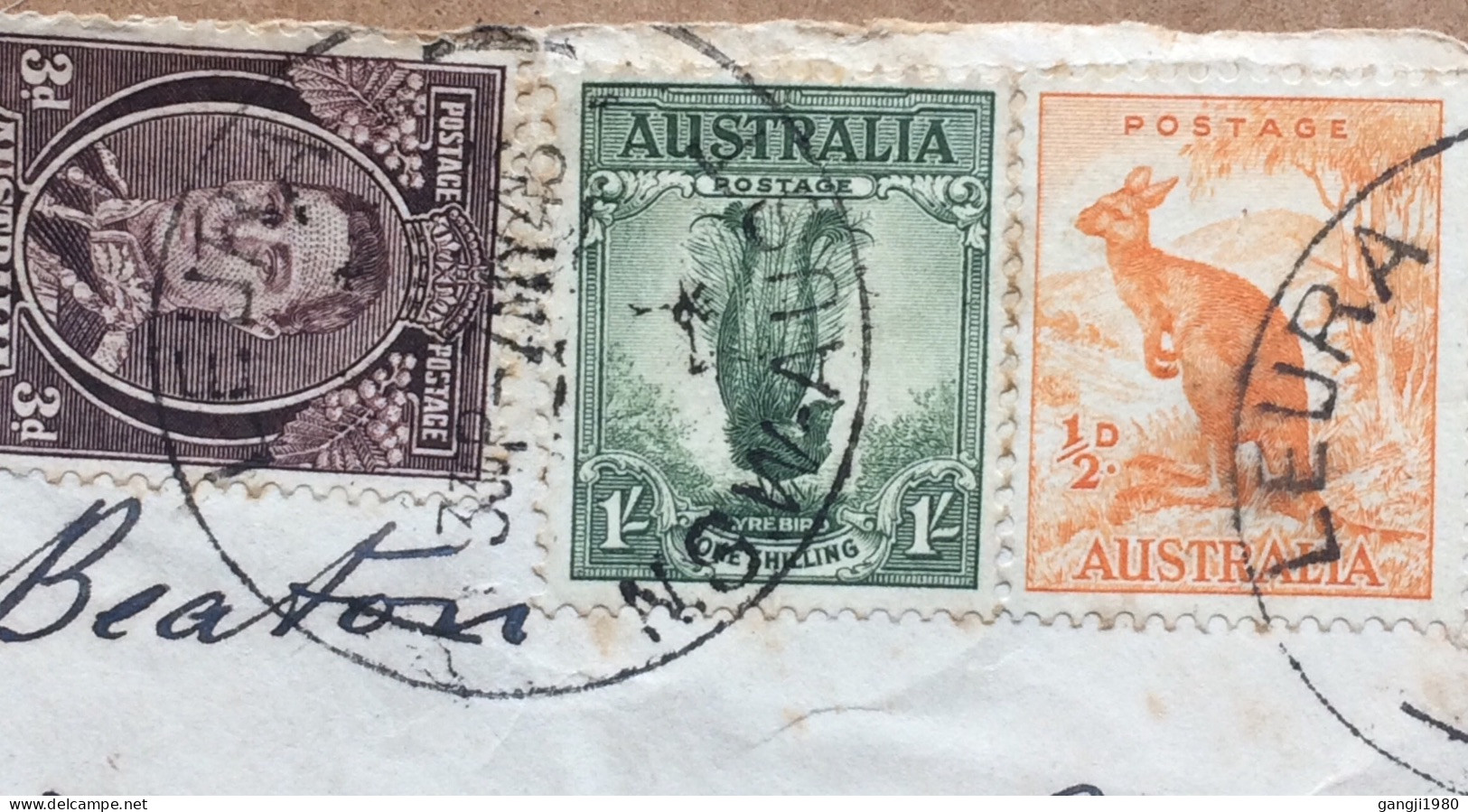 AUSTRALIA 1946, COVER USED TO ENGLAND,KING GEORGE,KANGAROO ANIMAL,PEACE,LYRE BIRD 4 STAMPS,LEURA TOWN CANCEL. - Covers & Documents