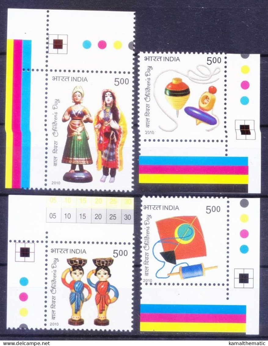 India 2010 MNH 4v Corners, Children Day, Toys, Kite, Dolls, Top, Indipex - Bambole