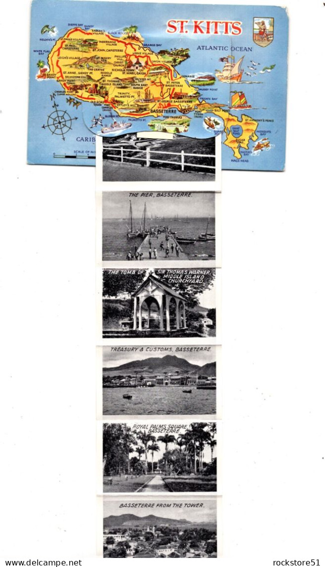 St Kitts Map Card With 12 Small Pictures - Saint Kitts E Nevis