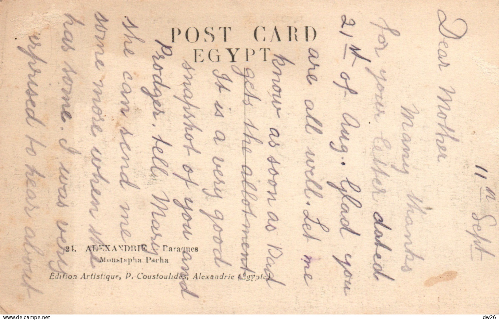 Caserne Egypte - Alexandrie: Moustapha Pacha Barracks (baraques) Edition P. Coustoulides - Carte N° 24 - Barracks