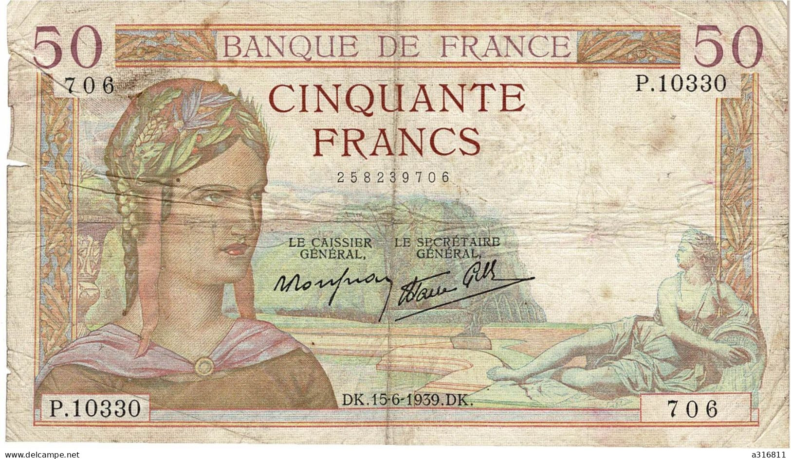 Billet De Cinquante Francs 1938 - 50 F 1934-1940 ''Cérès''