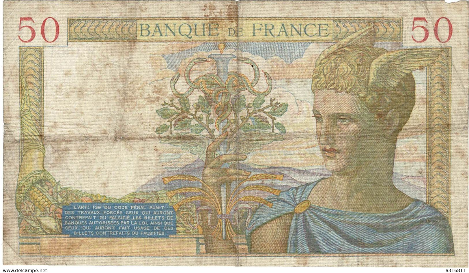 Billet De Cinquante Francs 1938 - 50 F 1934-1940 ''Cérès''