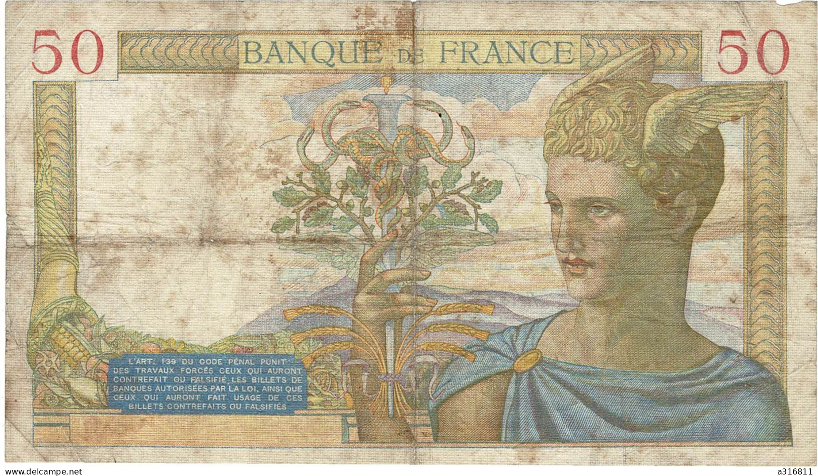 Billet De Cinquante Francs 1939 - 50 F 1934-1940 ''Cérès''
