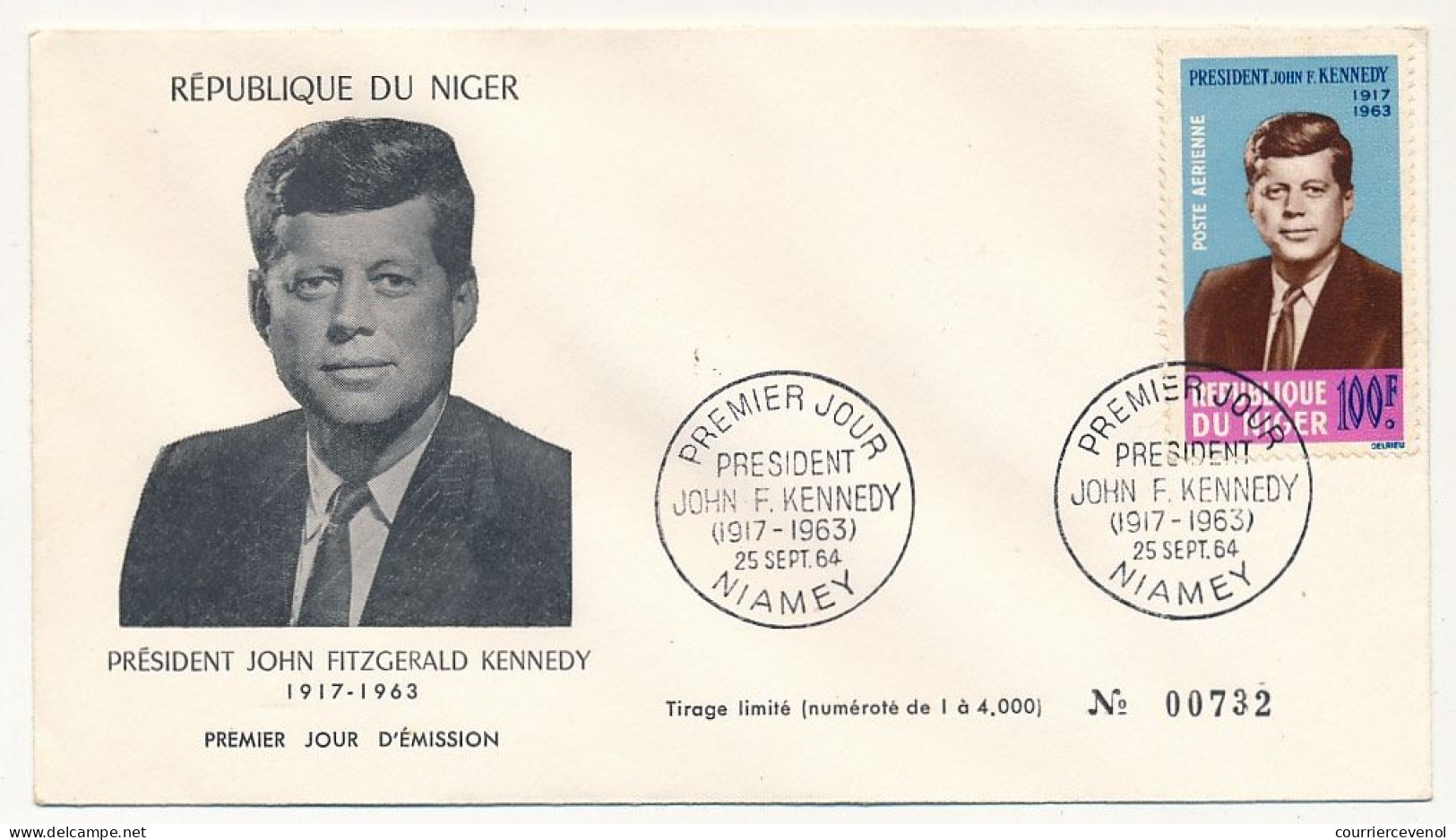 NIGER - Enveloppe FDC - 100F Président John F. Kennedy - NIAMEY - 25 Sept 1964 - Niger (1960-...)