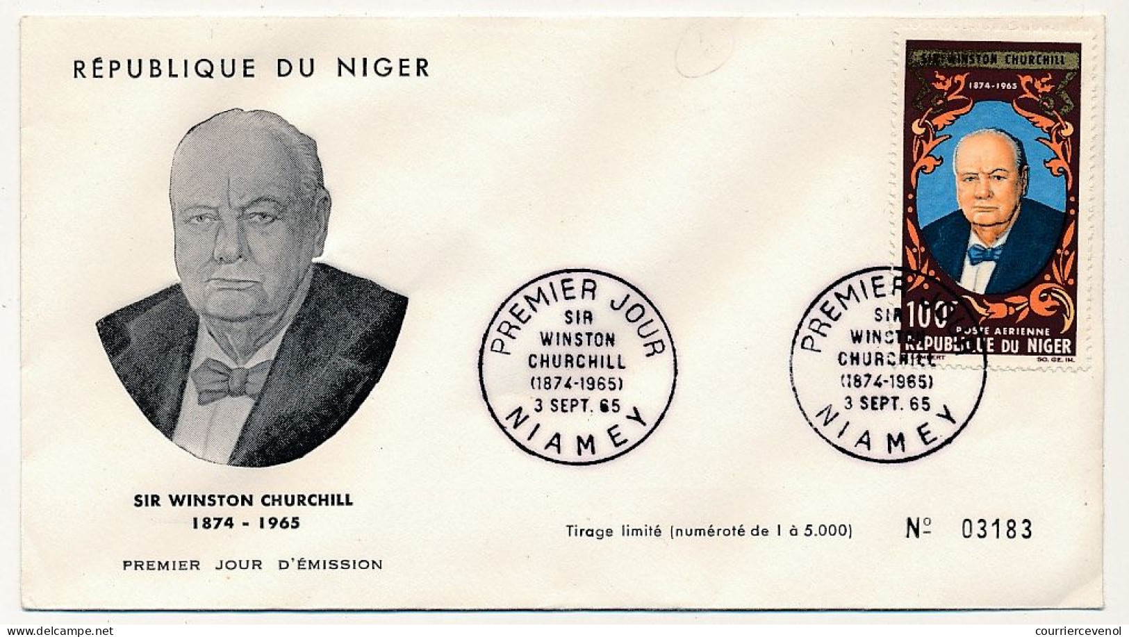 NIGER - Enveloppe FDC - 100F Sir Winston Churchill - NIAMEY - 3 Sept 1965 - Níger (1960-...)