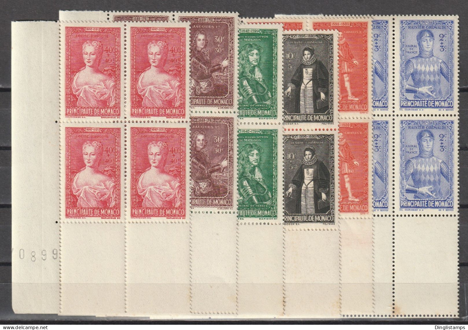 MONACO - 1942 BENEFICIARY, BLOCKS OF 4 - Autres & Non Classés