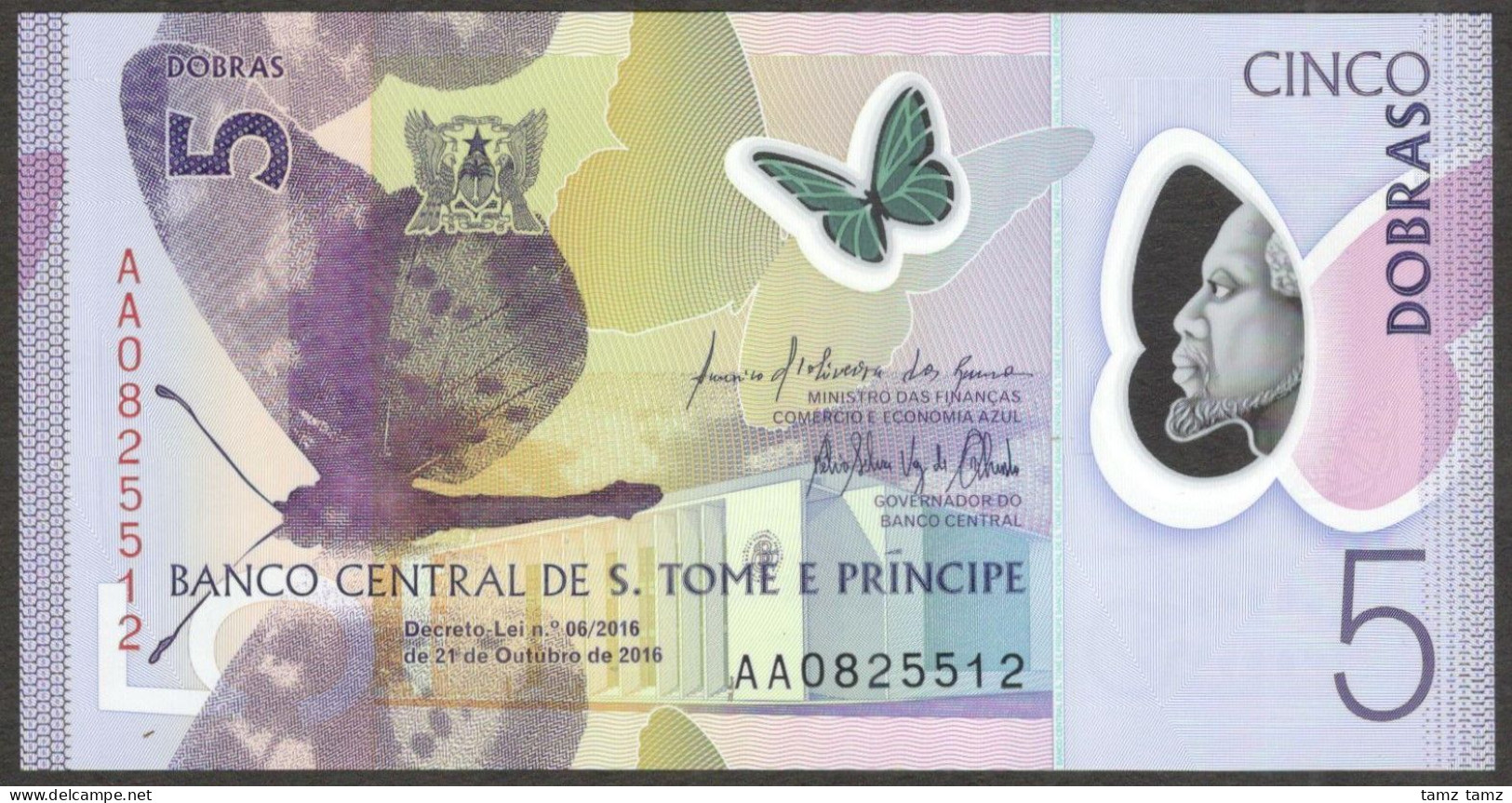 Sao Tome E Principe St Thomas 5 Dobras Polymer 2016 Block AA UNC - Sao Tomé Et Principe