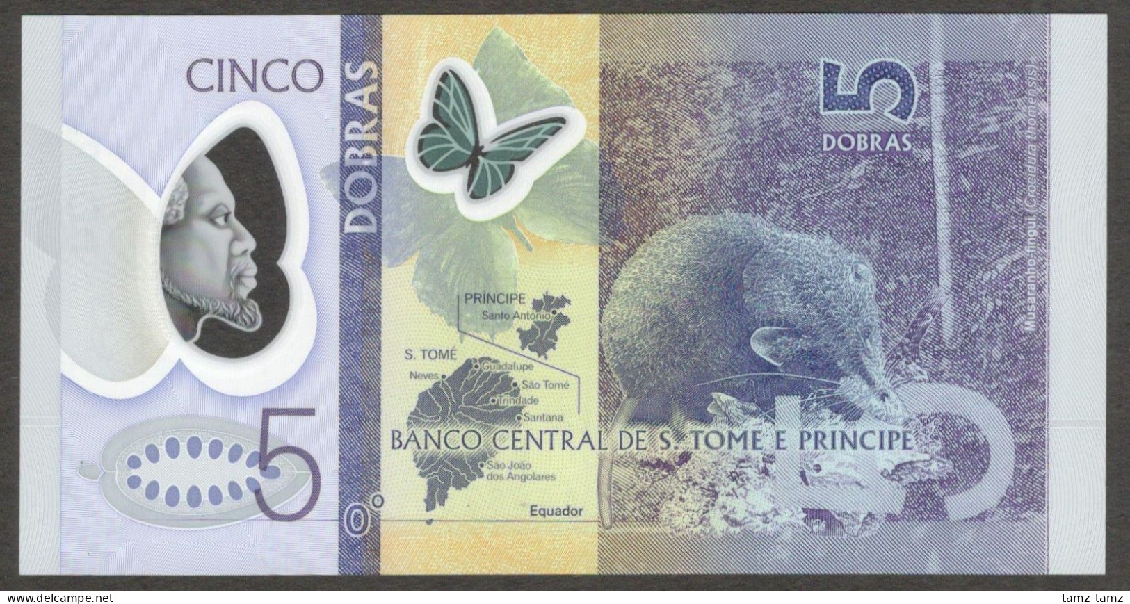 Sao Tome E Principe St Thomas 5 Dobras Polymer 2016 Block AA UNC - São Tomé U. Príncipe