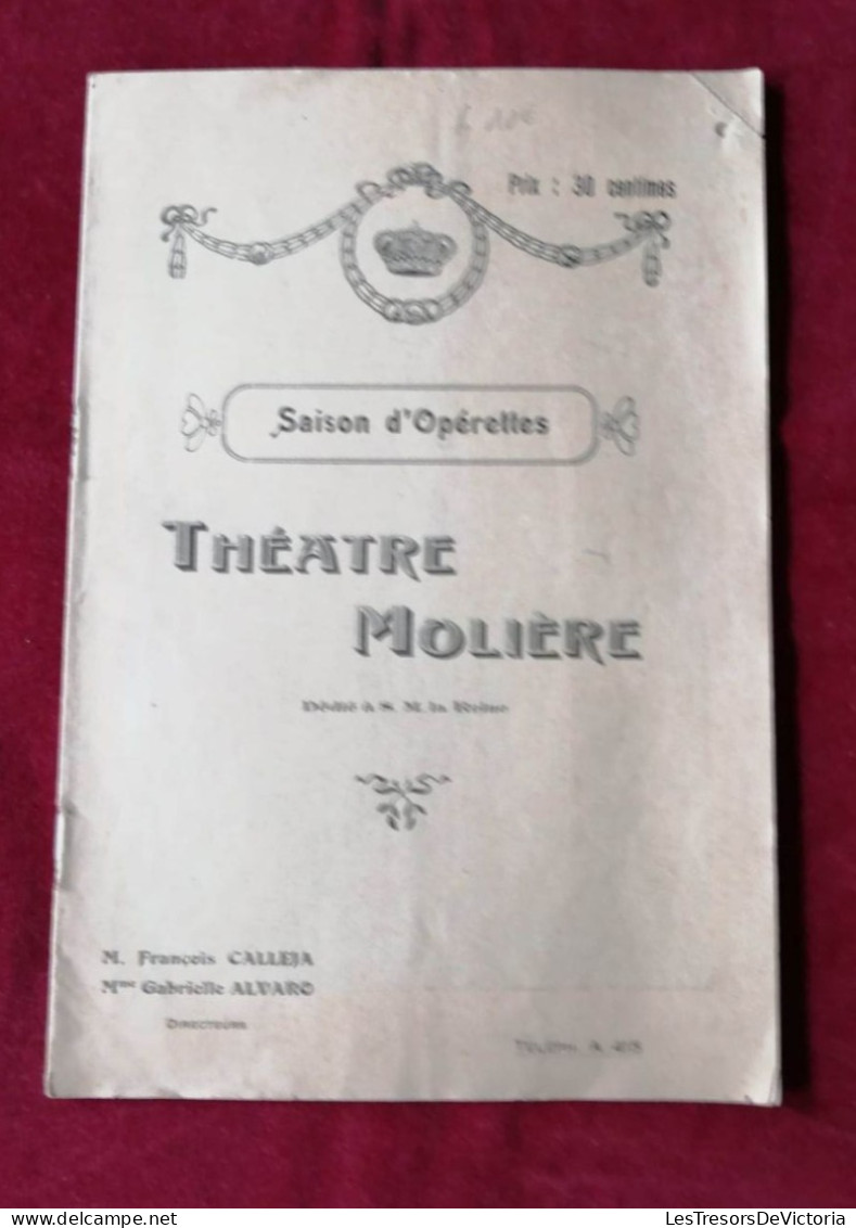 Saison D'Operettes - Théâtre Molière Dédié à S.M. La Reine - M.François Calleja - Mme Gabrielle Alvaro - Programmes