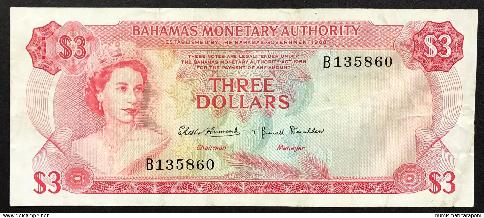 Bahamas  3 Dollars Series 1968 Pick#28a Bb Lotto 2721 - Bahamas