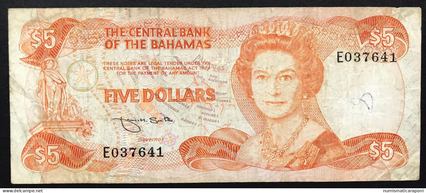 Bahamas  5 Dollars Series 1974 Pick#45b Mb Lotto 2735 - Bahamas