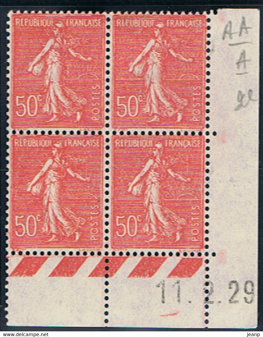 50c Semeuse Lignée Yvert 199, A De AA+A Du 11-2-29, ** - ....-1929