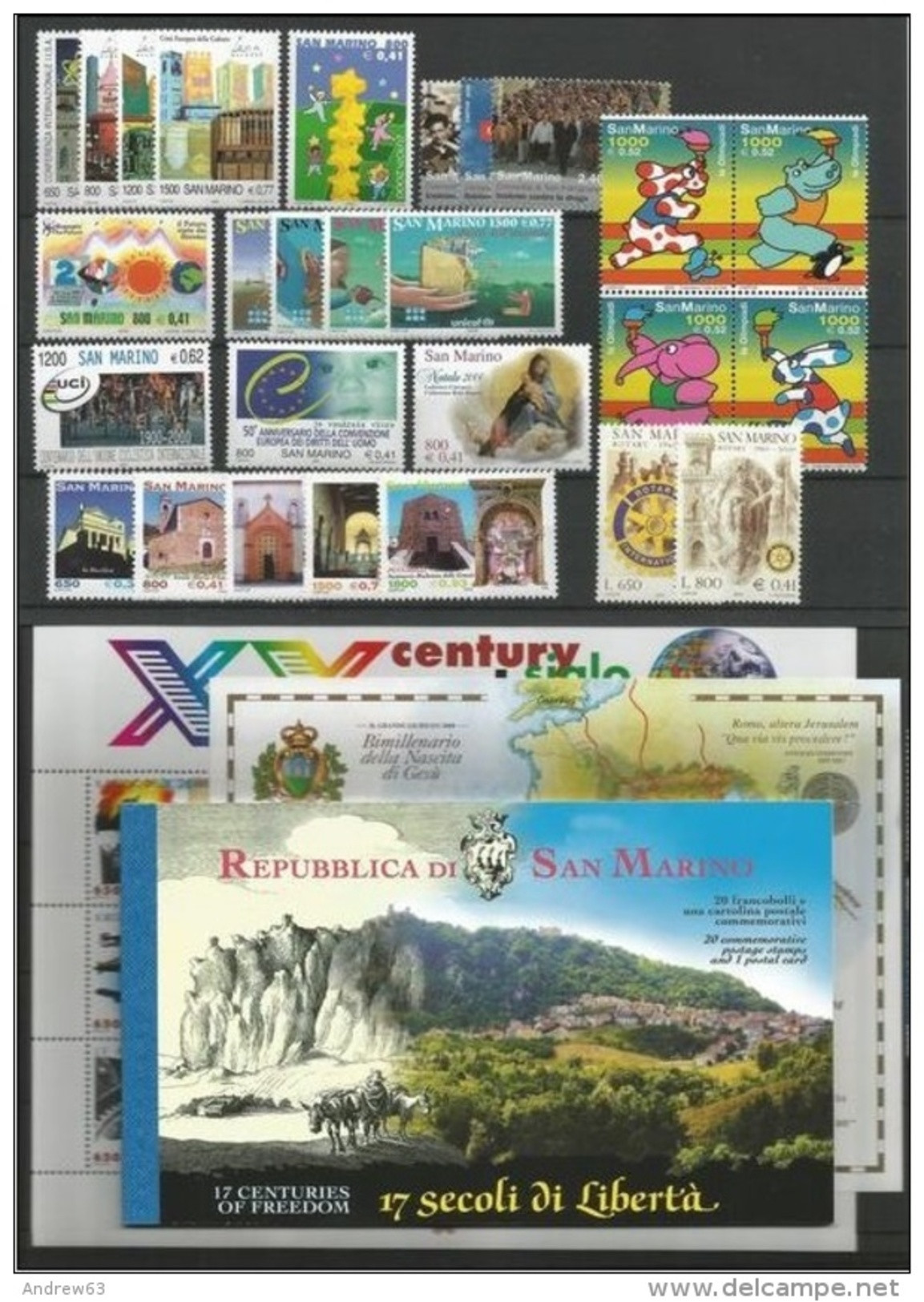 SAN MARINO - 2000 - Annata Completa - 27 Valori + 2 BF + 1 Libretto - Year Complete ** MNH/VF - Annate Complete