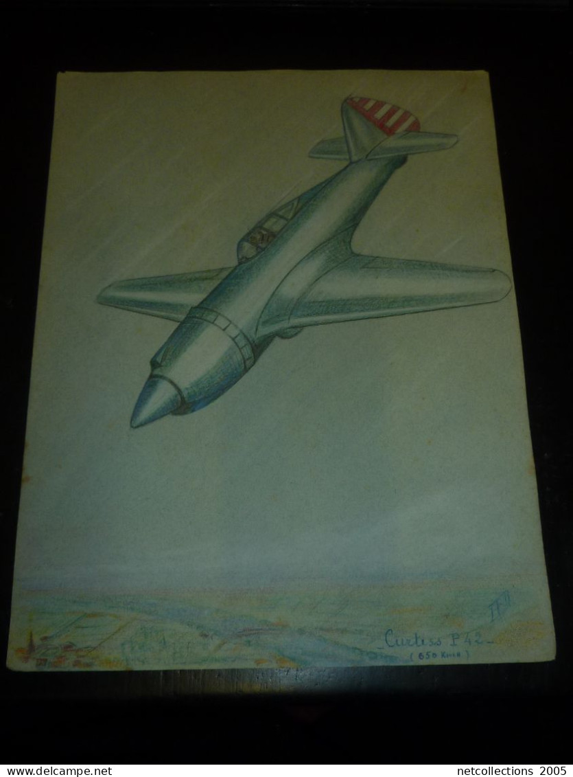 DESSIN CRAYONNE COULEUR D'AVION MILITAIRE - CURTIS P 42 (03/23) - Opengewerkte Tekening/ Doorsnede