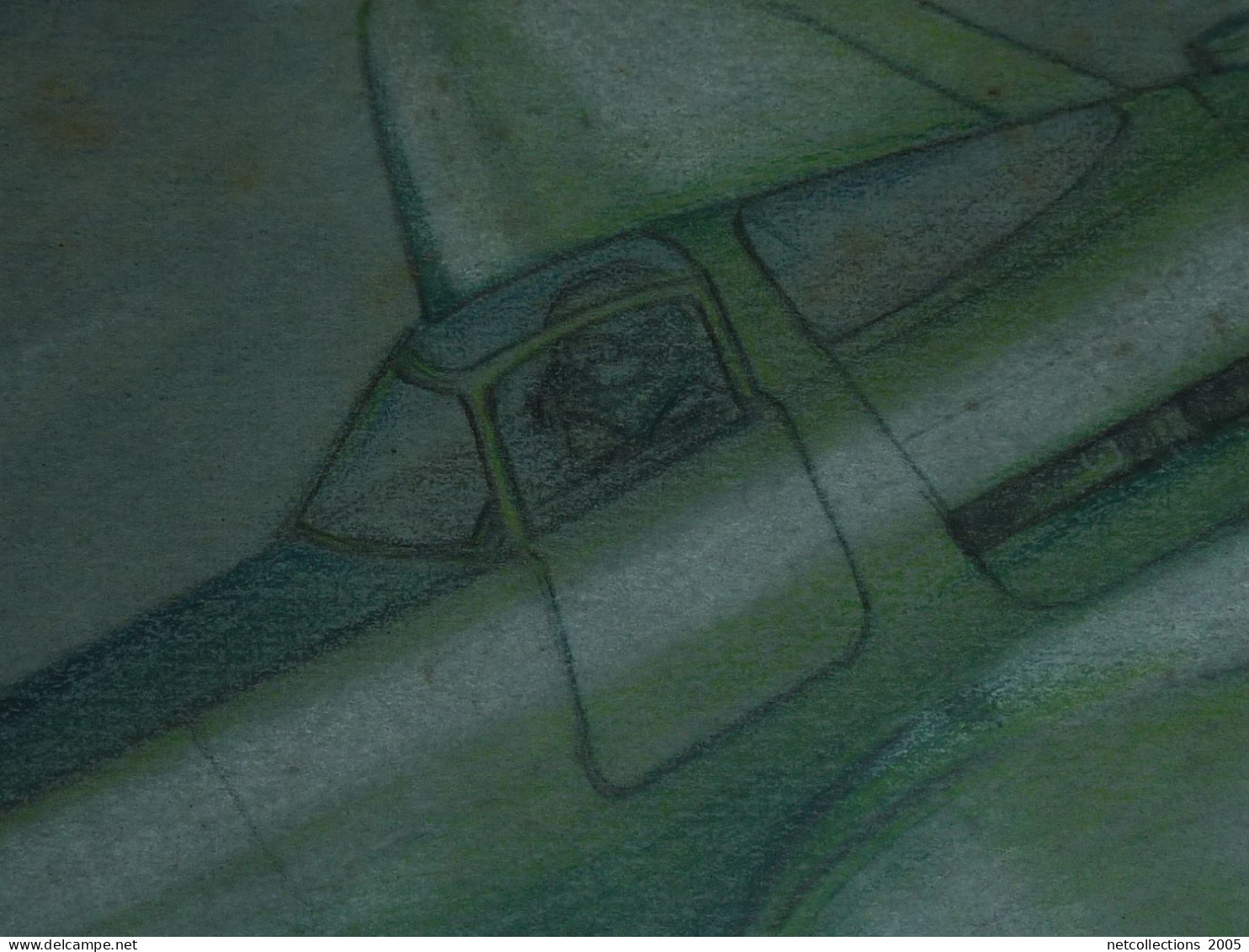 DESSIN CRAYONNE COULEUR D'AVION MILITAIRE - AVION CHASSEURS 550 K - SIGNE  (03/23) - Opengewerkte Tekening/ Doorsnede