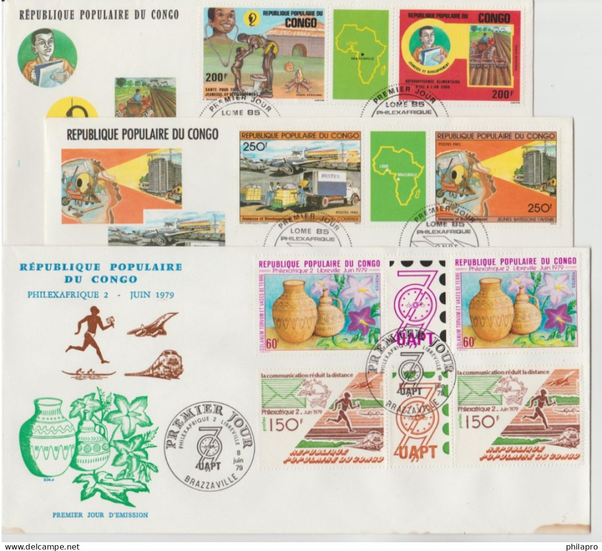 CONGO  Lot  3 FDC  + 3 CARD     Réf  GF - FDC