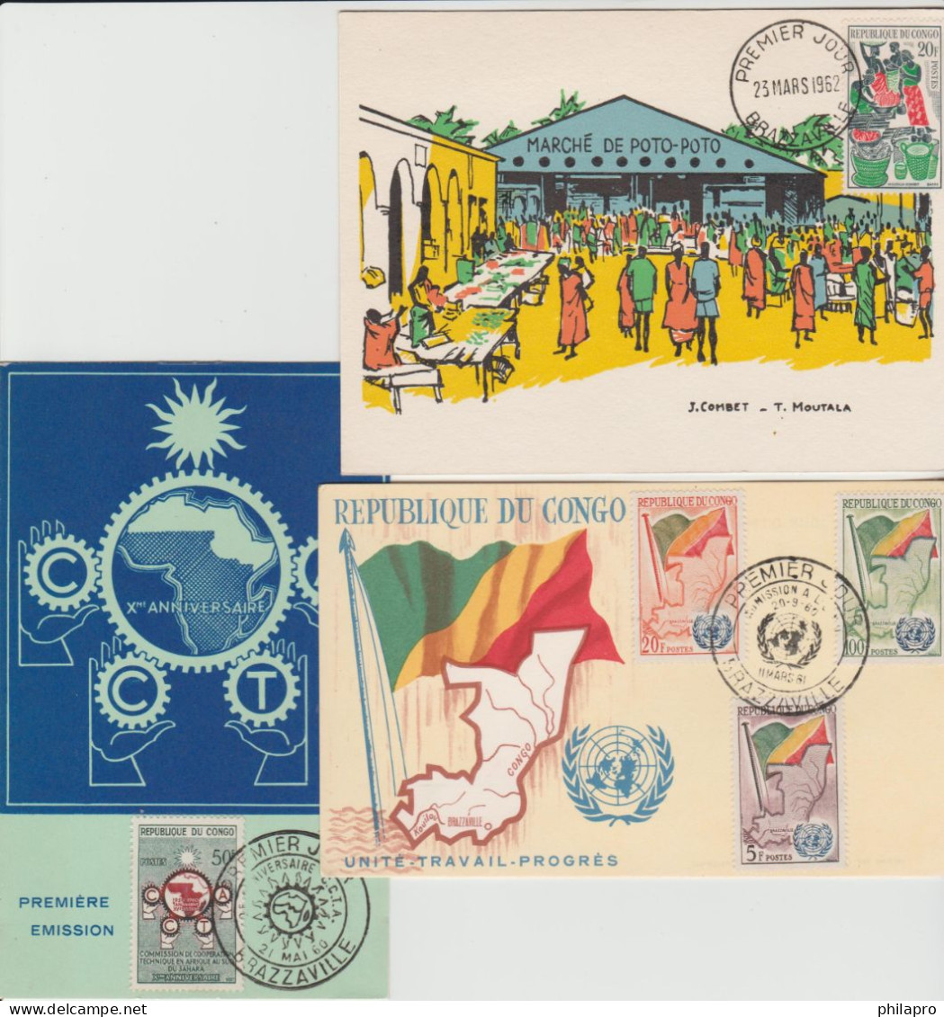 CONGO  Lot  3 FDC  + 3 CARD     Réf  GF - FDC