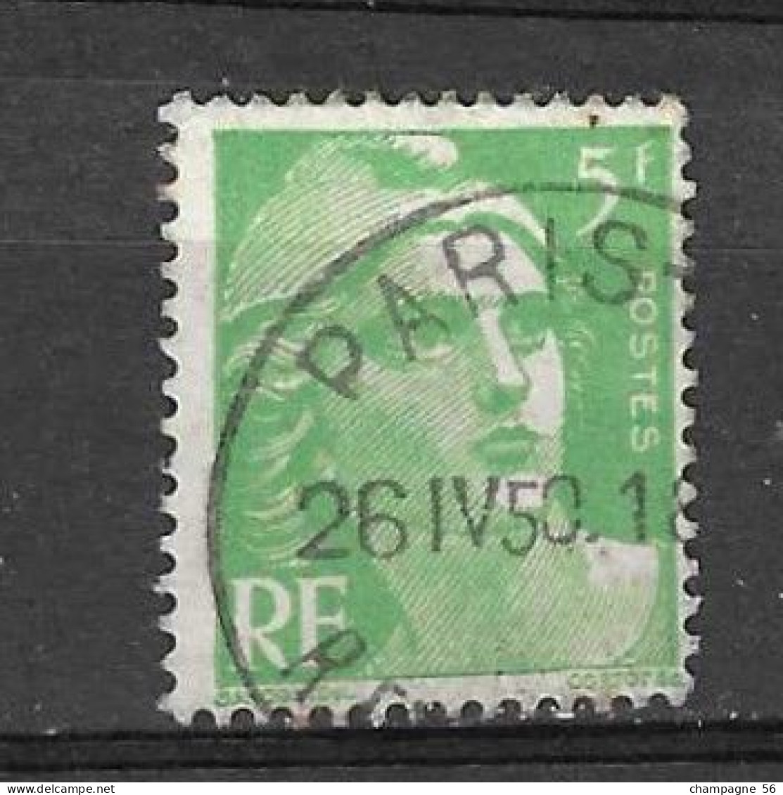 VARIETES FRANCE 1948 N° 809 b  MARIANNE DE GANDON  5 F OBLITERE / 50 LE 0 BRISER