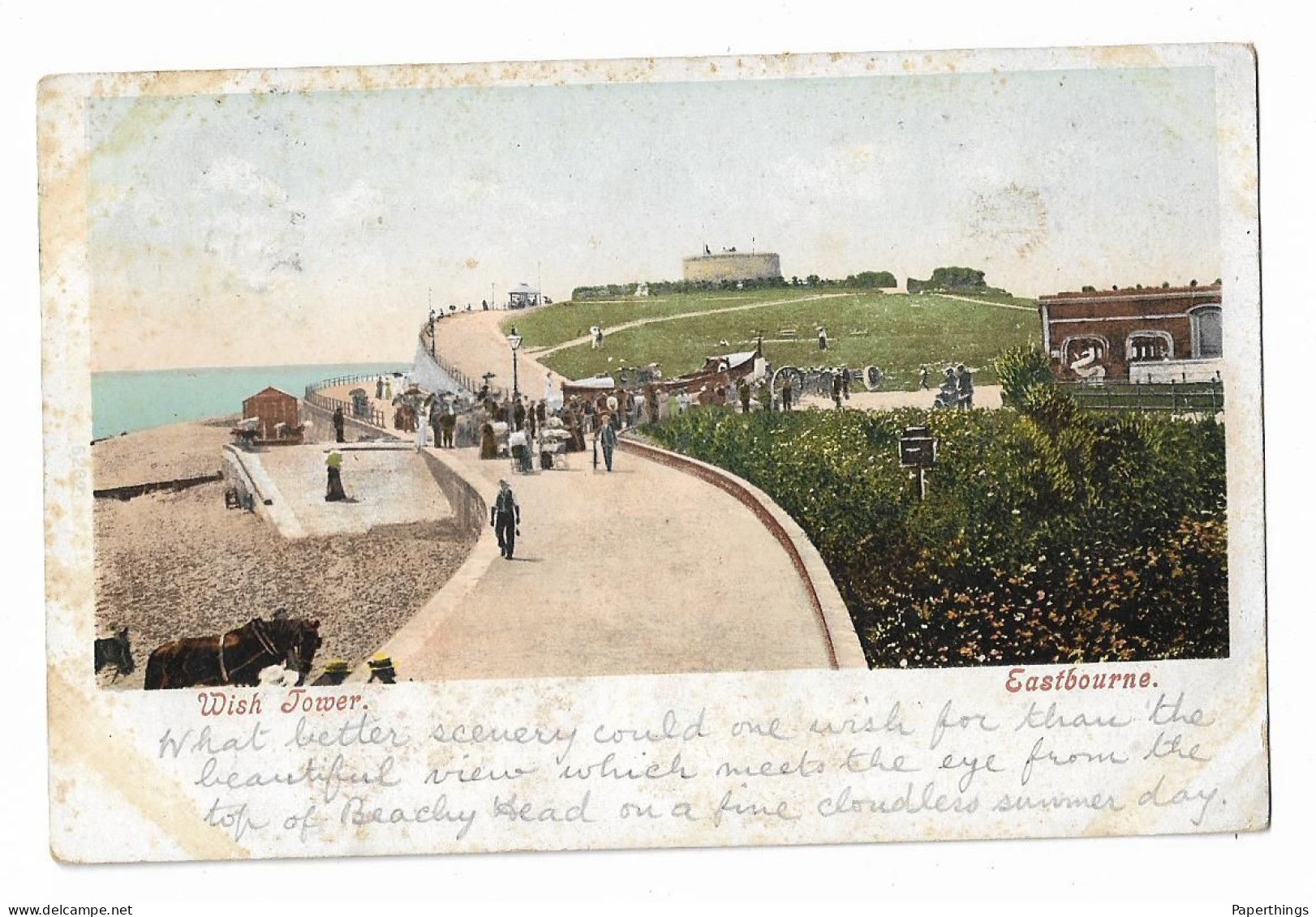 Postcard, Sussex, Eastbourne, Wish Tower, Footpath, People, Sea View, 1903. - Eastbourne