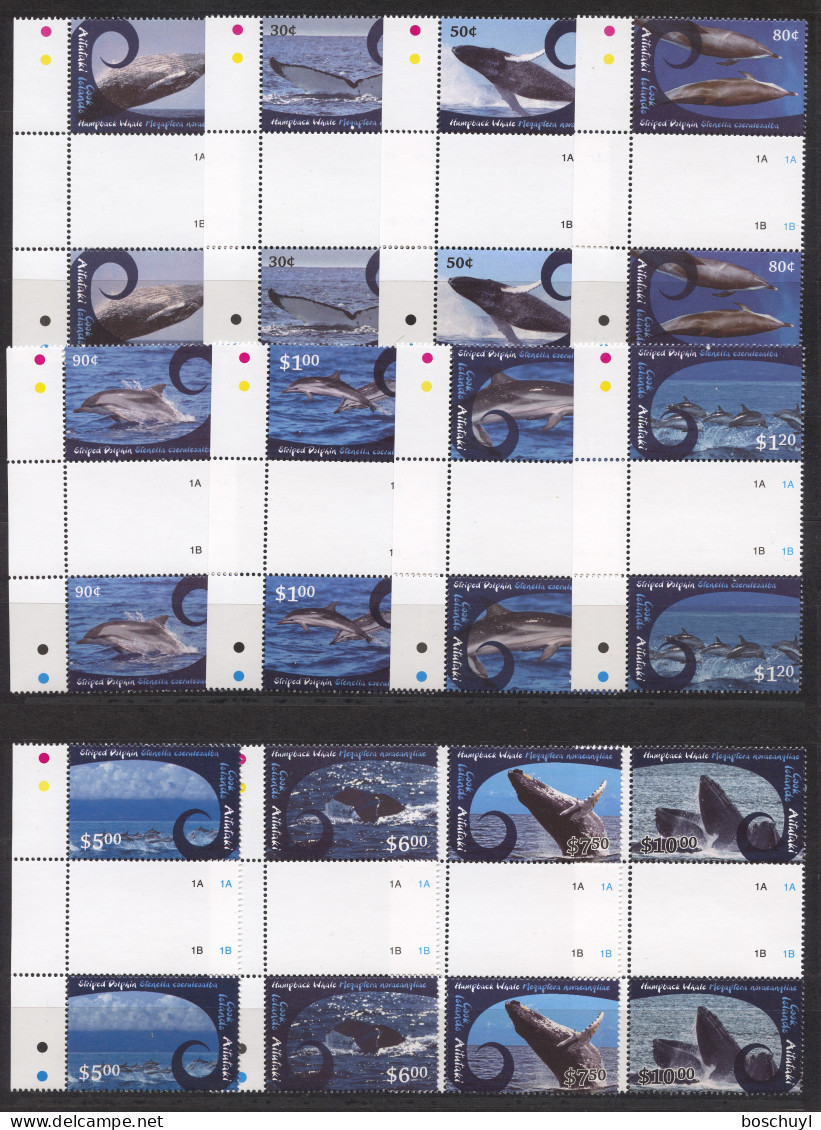 Aitutaki, 2012, Whales, Dolphins, Definitives, MNH Gutter Pairs, Michel 836-847 - Aitutaki