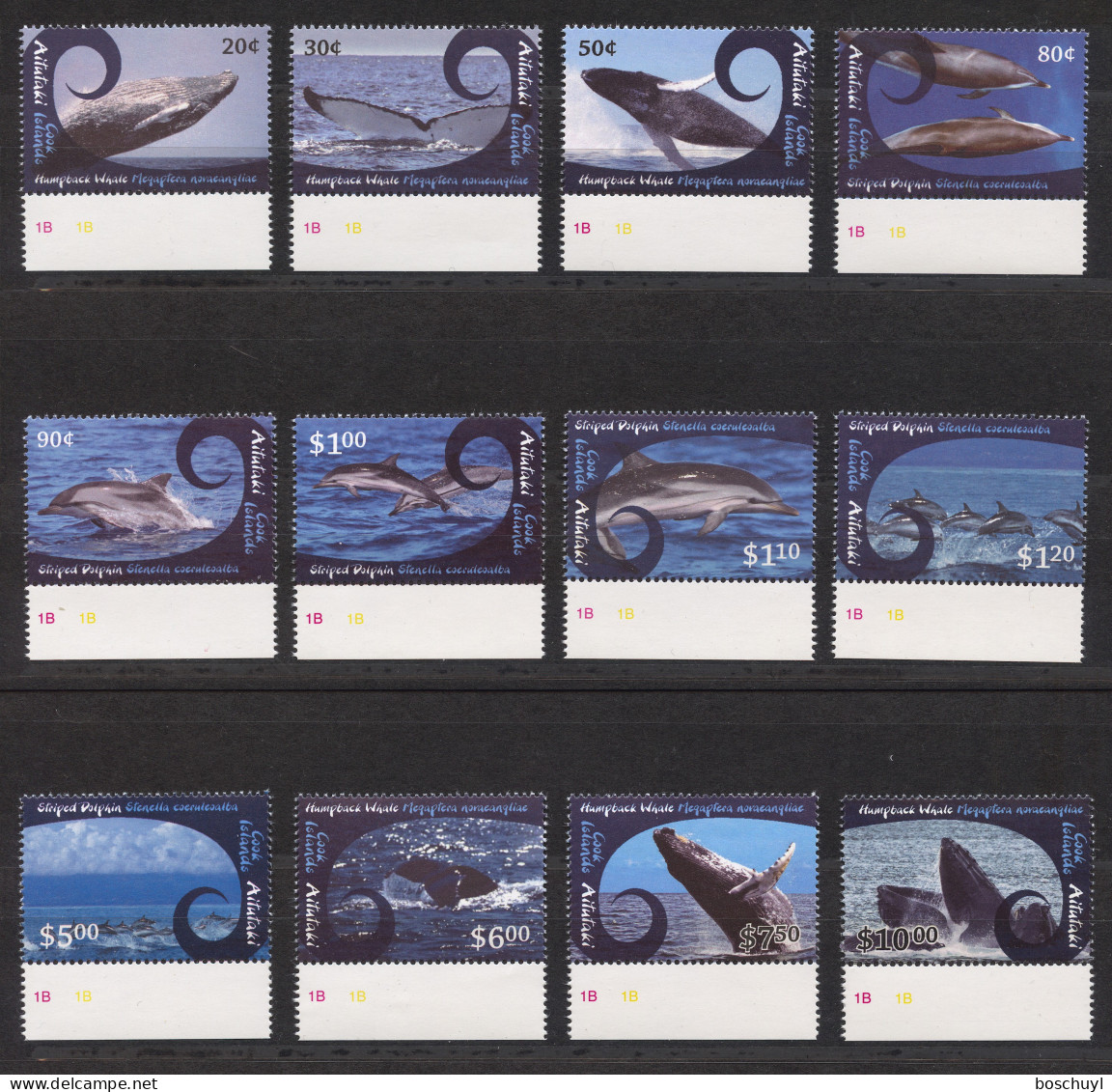 Aitutaki, 2012, Whales, Dolphins, Definitives, MNH, Michel 836-847 - Aitutaki