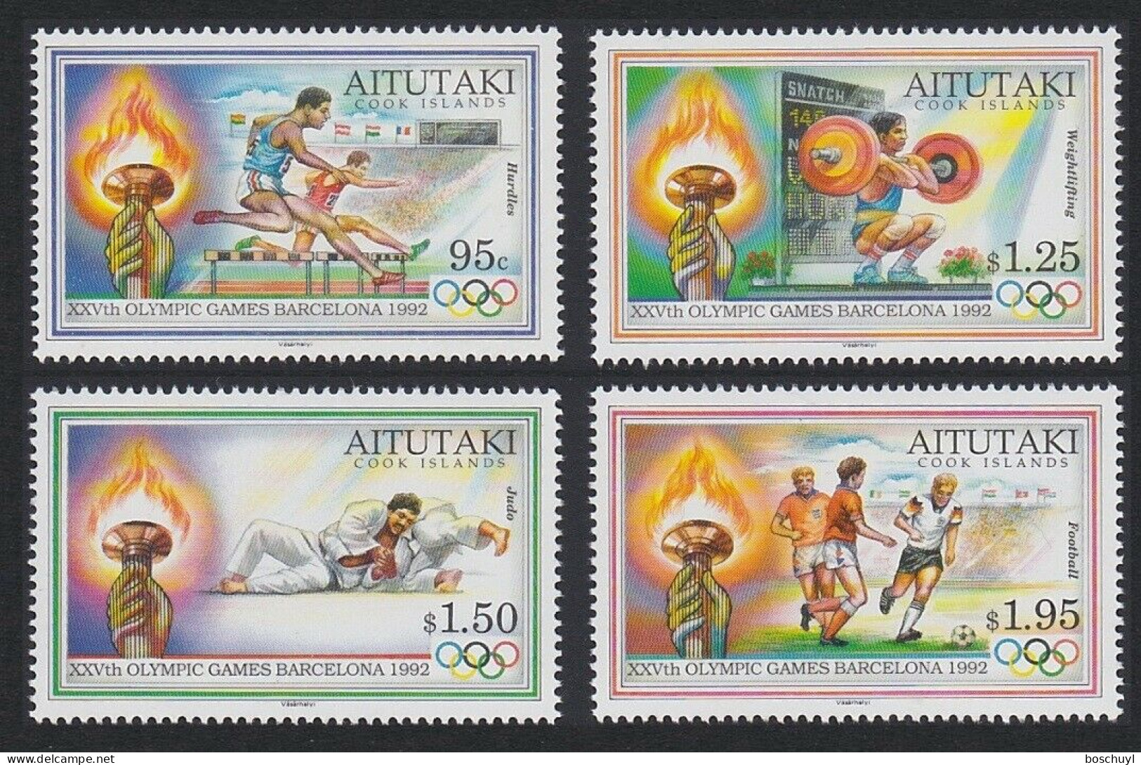 Aitutaki, 1992, Olympic Summer Games Barcelona, Hurdles, Weightlifting, Judo, Soccer, Football, MNH, Michel 683-686 - Aitutaki