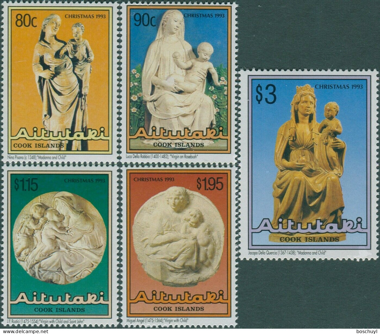 Aitutaki, 1993, Christmas, Sculptures, MNH, Michel 708-712 - Aitutaki