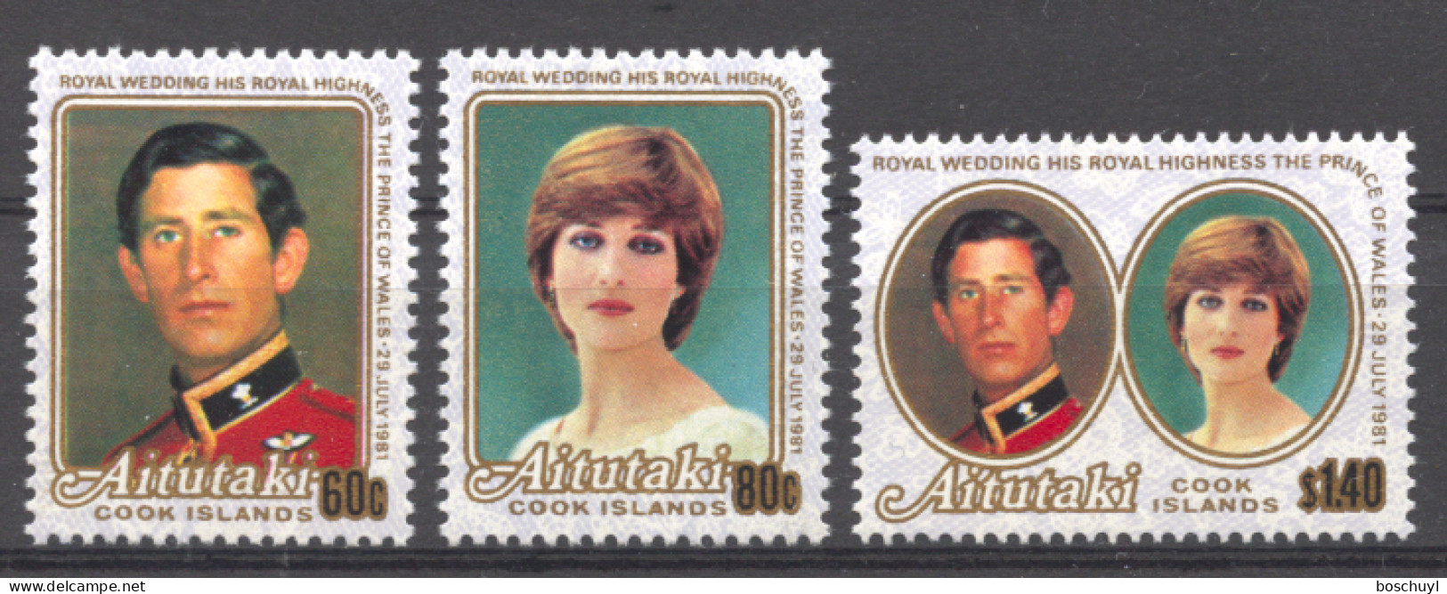 Aitutaki, 1981, Royal Wedding, Prince Charles, Lady Diana, MNH, Michel 406-408 - Aitutaki